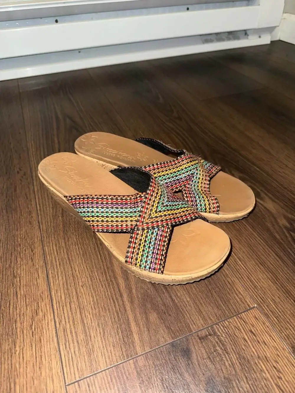 Skechers Cali Beverlee Rainbow Woven Wedge Sandals Size 9